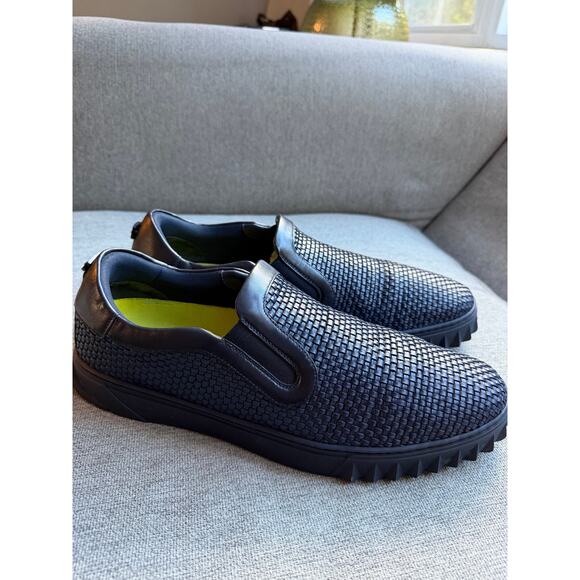 Salvatore Ferragamo Woven Slip on Sneaker Leather Blue Men's Sz 14 Preppy - Picture 2 of 13